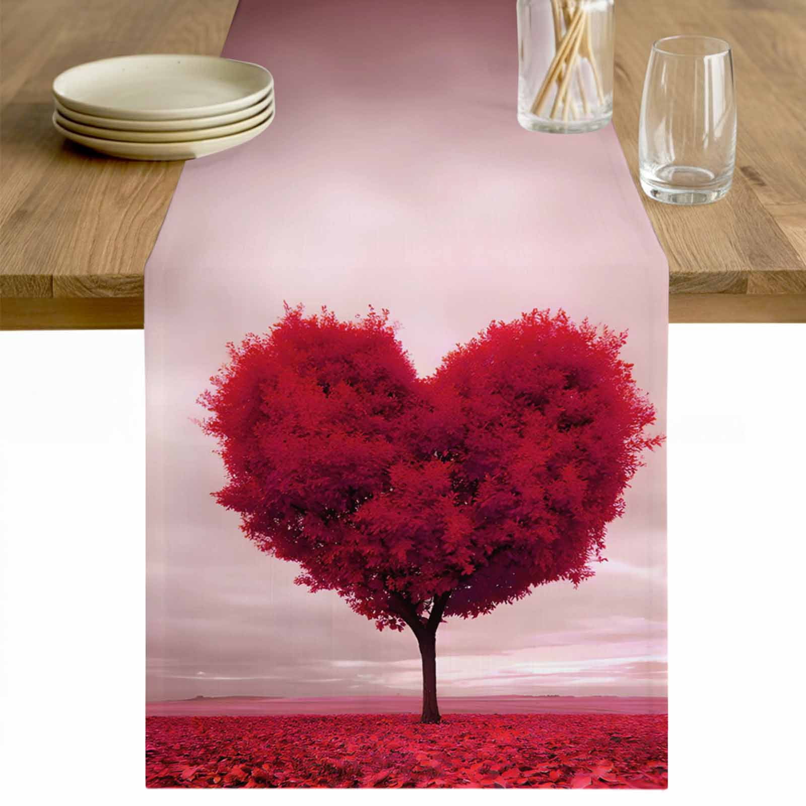 Valentine's Day Table Runner - 72 Inch Long Red Heart Love Trees ...