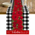thumbnail image 1 of Valentine's Day Table Runner - 72 Inch Long Red Roses Floral Leaves Buffalo Plaid Cotton and Linen Blended Dress Scarves Farmhouse Table Runner for Kitchen Dining, Coffee Table, 13" x 72", 1 of 8