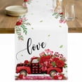 thumbnail image 1 of Valentine's Day Table Runner - 72 Inch Long Red Truck Roses Leaves Love Romantic Cotton and Linen Blended Dress Scarves Farmhouse Table Runner for Kitchen Dining, Coffee Table, 13" x 72", 1 of 8