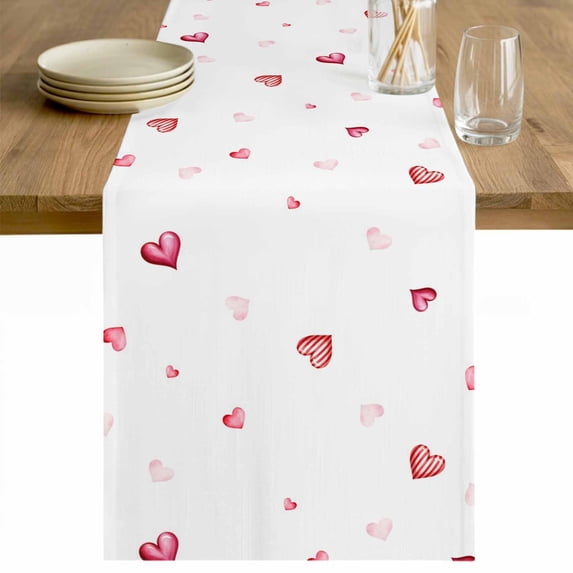 Valentine's Day Table Runner 72 Inches Long Farmhouse Dress Scarves, Red Love Heart Romantic Watercolor Dining Tablerunner for Coffee Table/Kitchen Island/Party Décor, 13" x 72"