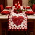 thumbnail image 1 of Valentine's Day Table Runner Heart Red Rose Print Linen Tablecloth for Romantic Dinner Restaurant Home Holiday Decor(B), 1 of 6