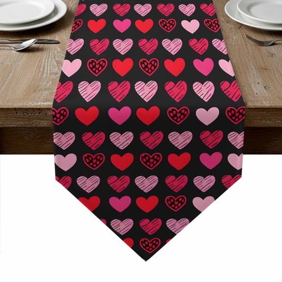 Valentine's Day Table Runner Linen Burlap Table Runner 36 Inches Small Love Heart Modern Abstract Art Romantic Dresser Scarves for Kitchen Island Coffee Dining Room Party Holiday Decoration 13"x36"