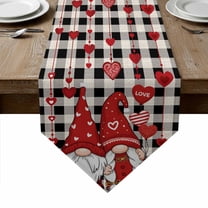 Valentine's Day Table Runner Linen Burlap Table Runner 48 Inches Long Red Gnomes Love Balloon Black White Plaid Dresser Scarves for Kitchen Island Coffee Dining Room Party Holiday Decoration 13"x48"