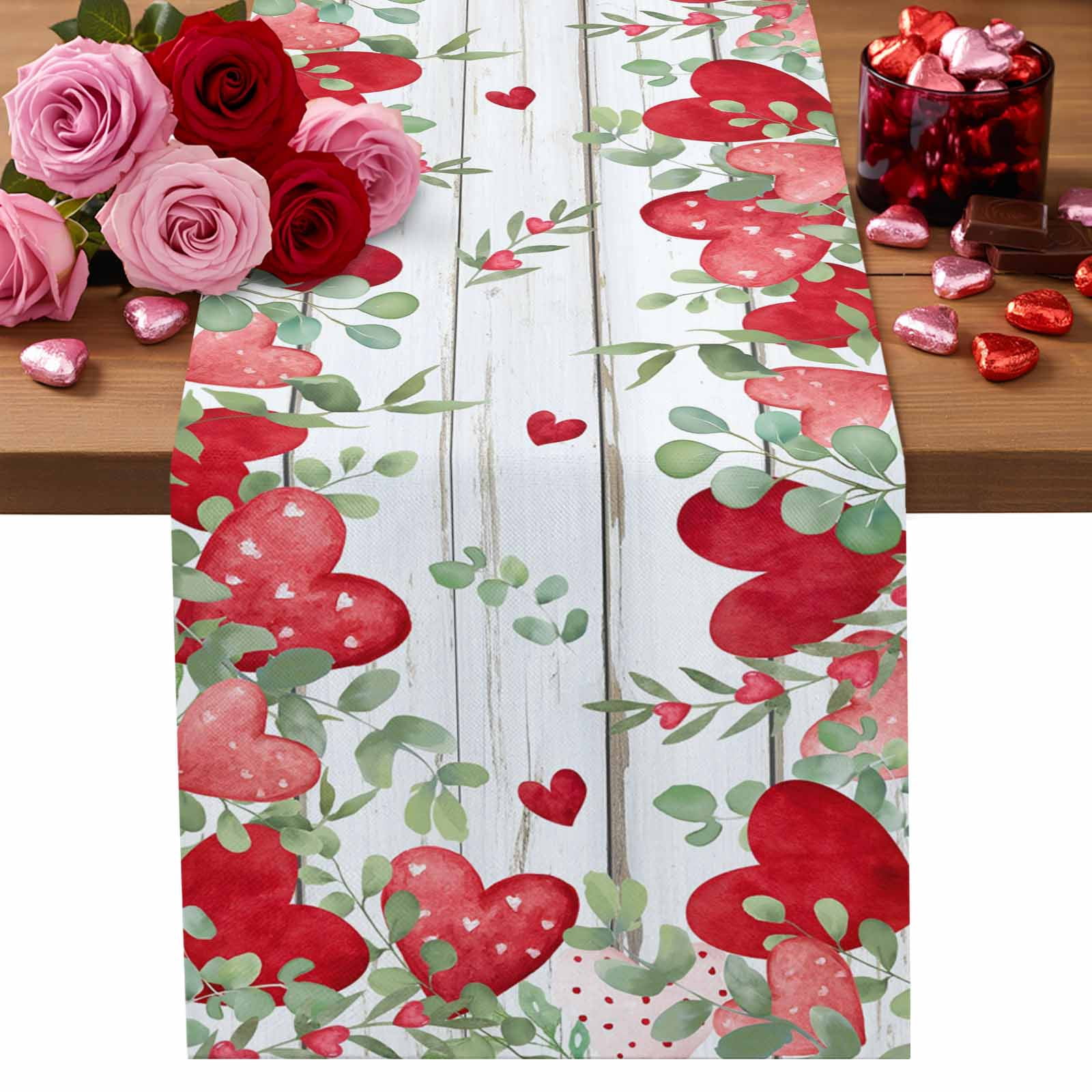 Valentine's Day Table Runner Red Pink Love Heart Table Runners ...