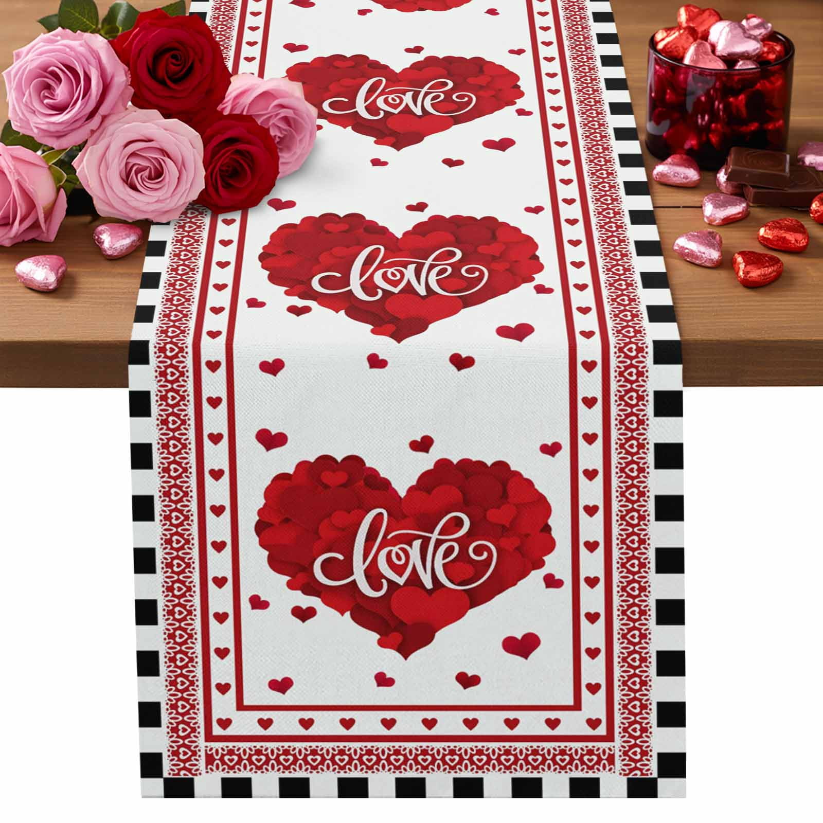 Valentine's Day Table Runner Red Pink Love Heart Table Runners Romantic ...
