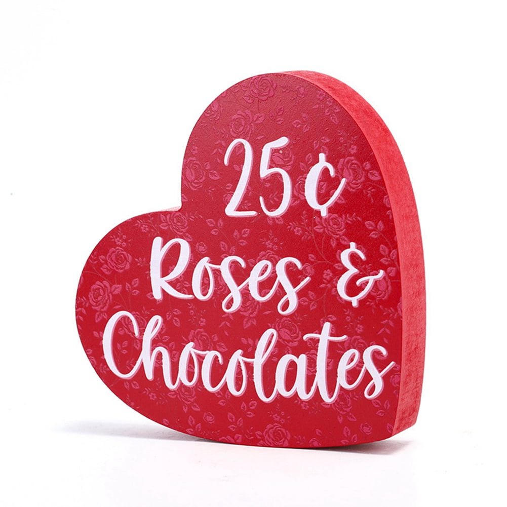 Valentine's Day Table Sign Wooden Red Love Heart Happy Valentines Day Decoration for Home Decor ...