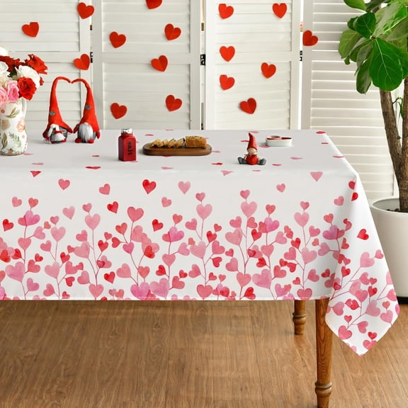 Valentine''s Day Tablecloth 60×102 Inch, Pink Love Hearts Washable Table Cover for Party Picnic Dinner Decor