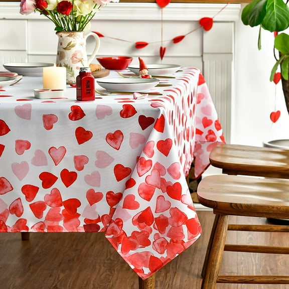 Valentine''s Day Tablecloth 60×102 Inch Rectangle, Red Love Hearts Washable Table Cover for Party Picnic Dinner Decor