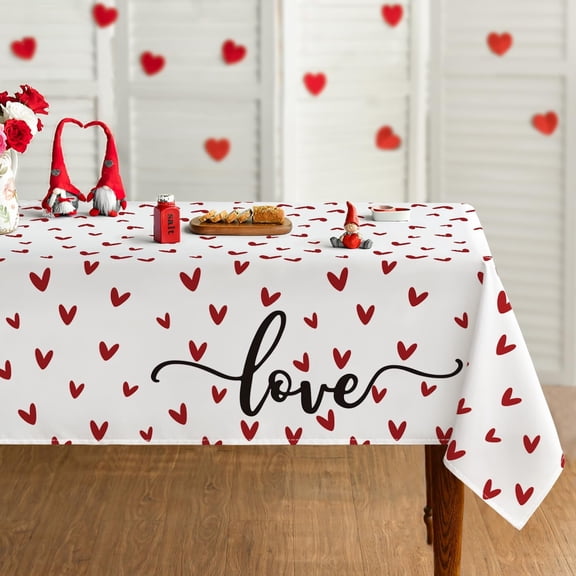 Valentine''s Day Tablecloth 60×120 Inch Rectangle, Mini Love Hearts White Washable Table Cover for Party Picnic Dinner Decor