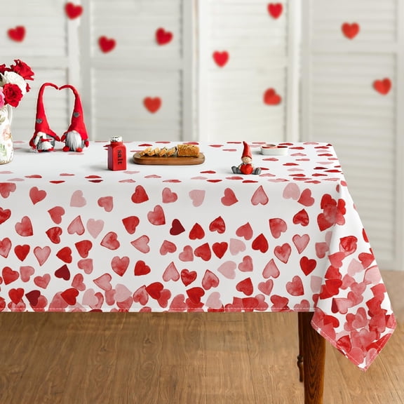 Valentine''s Day Tablecloth 60×120 Inch Rectangle, Red Love Hearts Washable Table Cover for Party Picnic Dinner Decor