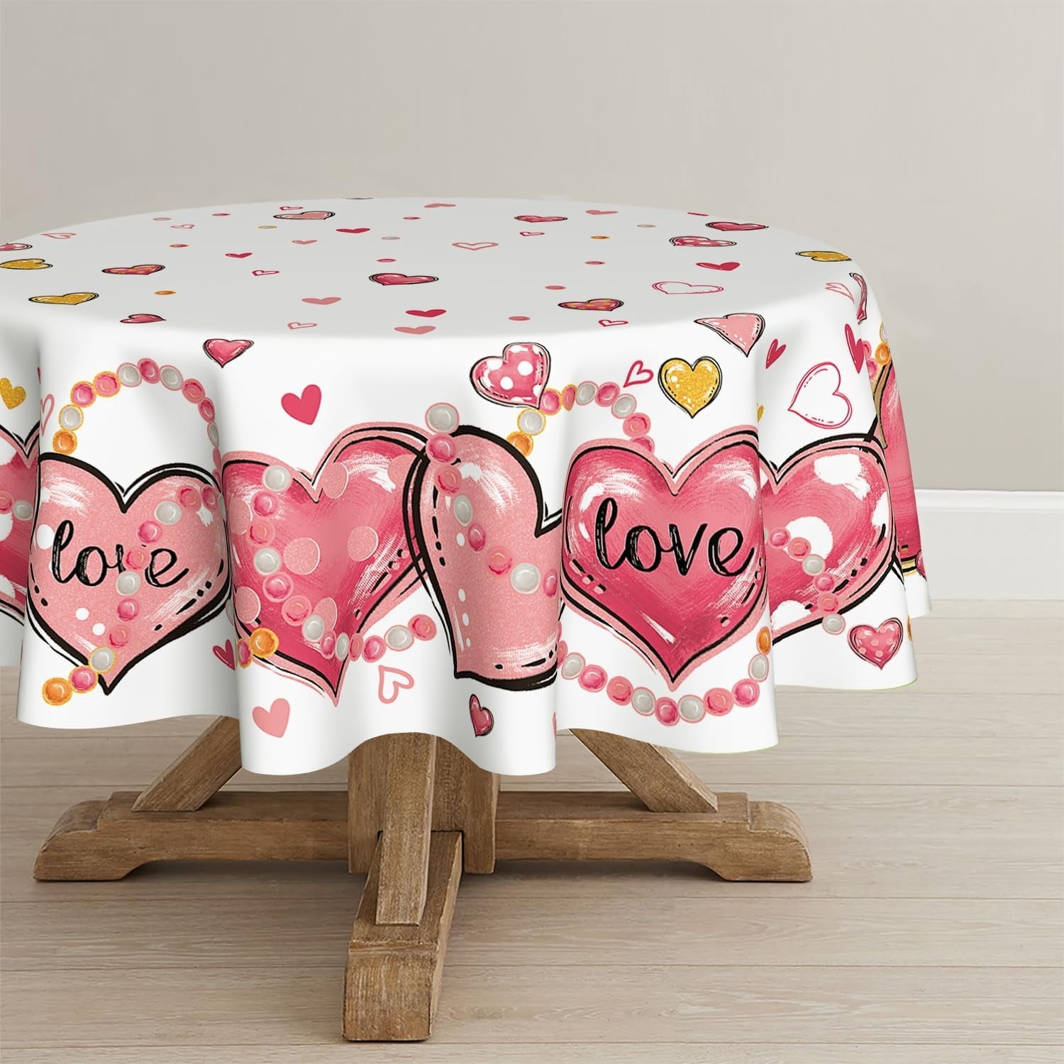 Horaldaily Valentine Tablecloth 60x84 Inch Rectangle - Buffalo Plaid Red With Hearts, Washable Polyester - View #4