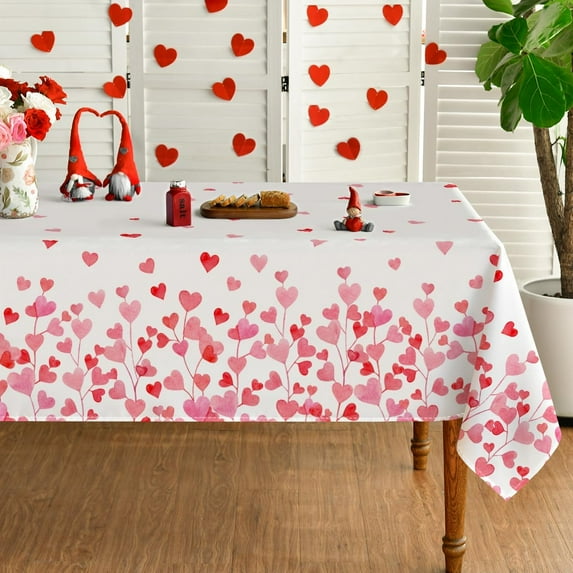 Valentine''s Day Tablecloth 60×84 Inch, Pink Love Hearts Washable Table Cover for Party Picnic Dinner Decor