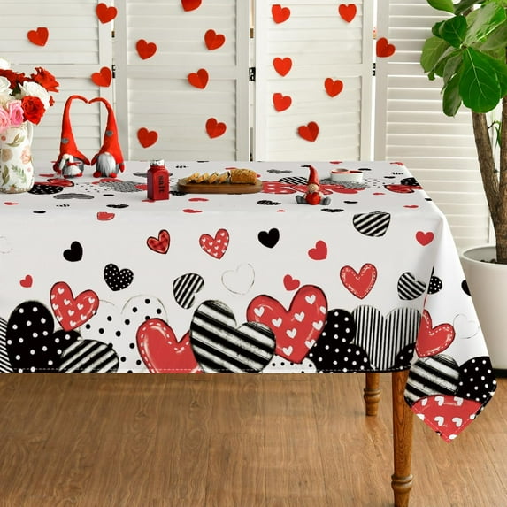 Valentine''s Day Tablecloth 60×84 Inch Rectangle, Pink Colored Love Hearts with Words Washable Table Cover for Party Picnic Dinner Decor