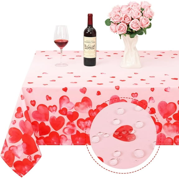 Valentine''s Day Tablecloth 60 x 120 Inch, Falling Love Heart Valentine''s Table Cloth Rectangle Table Washable, Waterproof Polyester Table Cover for Valentines Day Wedding Dinner Party Decors