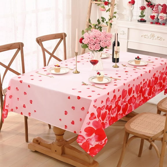 Valentine''s Day Tablecloth 60 x 120 Inch, Falling Love Heart Valentine''s Table Cloth Rectangle Table Washable, Waterproof Polyester Table Cover for Valentines Day Wedding Dinner Party Decors