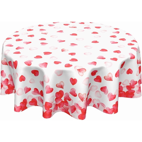 Valentine''s Day Tablecloth 70 Inch Round Romantic Pink and Red Love Hearts Table Cloth Valentines Day Table Cover for Party Kitchen Dining Room Home Decor