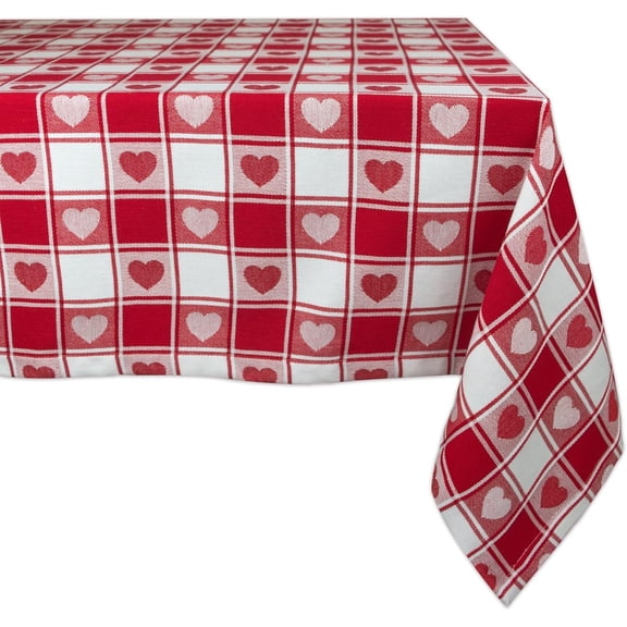 Valentine''s Day Tablecloth Check Collection, Tablecloth, 52x52, Checkered Hearts