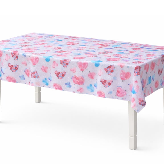 Valentine's Day Tablecloth, Flowers and Hearts on Grey Textured Fabric by Mainstream (60 x 84 Rectangle/Oblong)