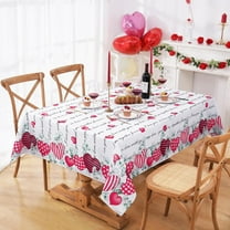 Valentine''s Day Tablecloth Rectangle 60x120 Inch, Red Black Striped Love Heart Table Cloth, Polyester Fabric Tablecloths, Waterproof Spillproof Tablecloth for Valentines Day Wedding Party Decoration