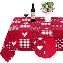 Valentine''s Day Tablecloth Rectangle 60x84 Inch, Buffalo Plaid Love Heart Table Cloth, Red Heart Tablecloths, Waterproof Spillproof Tablecloth for Valentines Day Wedding Dinner Party Decoration