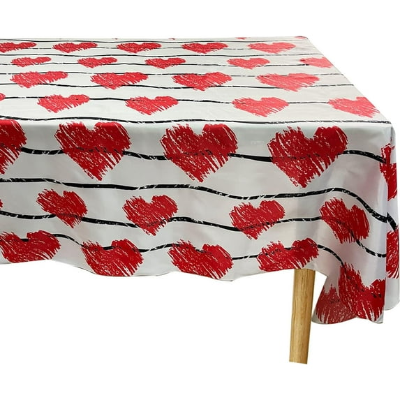 Valentine''s Day Tablecloth Rectangle Love Heart Tablecloth Machine Washable Tablecloth for Boutique Valentine Mother''s Day Wedding Decoration, Polyester, 60 X 84 Inches