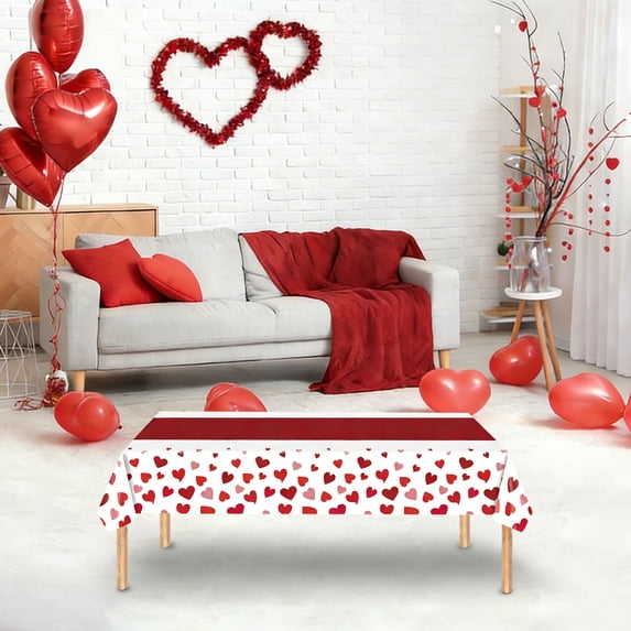 Valentine's Day Tablecloth Rectangle red Love Heart Table Cloth Plastic DisposableTable Covers for Valentine's Day Party Supplies Picnic Dinner Decor,108 x 54 Inch