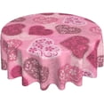 thumbnail image 1 of Valentine''s Day Tablecloth Round 60 Inch 14th February Romantic Pink Red Flower Love Heart Decorative Table Cloth with Waterproof Polyester for Holiday Kitchen Dining Room Outdoor Patio Party, 1 of 6