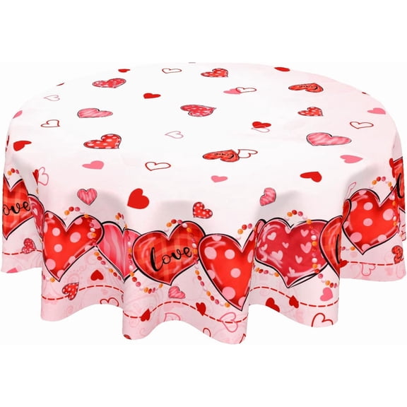 Valentine''s Day Tablecloth Round 60 Inch Pink Love Hearts Table Cloth Farmhouse Valentines Table Cover for Kitchen Dinner Room Holiday Party Indoor Outdoor Home Valentine Decor