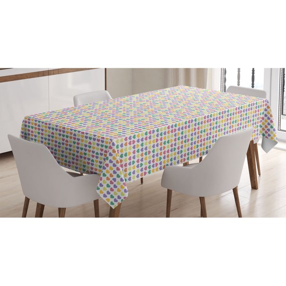 Valentine's Day Tablecloth, Teenage Style Funky Heart Shapes Love Youth Valentines Romance, Rectangle Satin Table Cover Accent for Dining Room and Kitchen, 60" X 90", Multicolor, by Ambesonne
