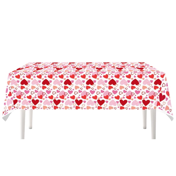 Valentine's Day Tablecloth,Valentine's Day Love Printed Tablecloth,Valentine Tablecloth Disposable, Plaid Red Heart Tablecloth,54 X 72 Inch Rectangular Valentine Table Cover For Wedding,Party Decor