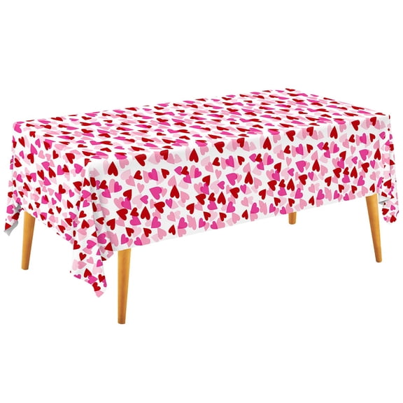 Valentine's Day Tablecloths 3 Pack, 54x108 Inch Disposable Plastic Table Covers Waterproof Oilproof, Romc Heart Design for Party Decoions Home Dining Events, Pink