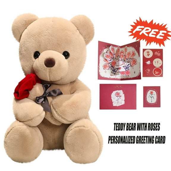 Valentine's Day Teddy Bear with Rose, Large Plush Stuffed Animal for Romantic Gifts, Weddings, and Parties