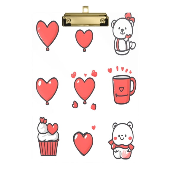 Valentine's Day Theme Icon 12.5x9in Clipboard, Durable Acrylic with Metal Clip and Wall Hook for Office or Classroom