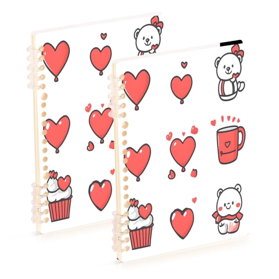 Valentine's Day Theme Icon 2-Piece A5 PP Notebooks, Adjustable Rings, 80g Paper, Diary Set