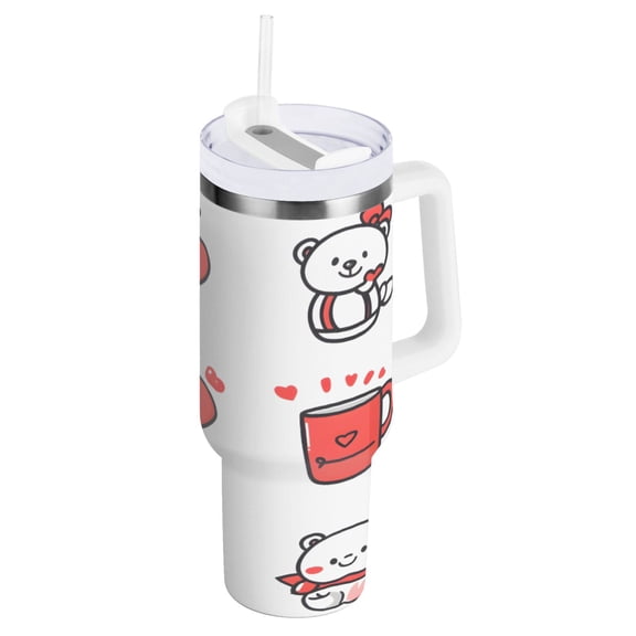 Valentine's Day Theme Icon Water Bottles 30oz Insulated Tumblers Double-Walled Ergonomic Handle Leak Proof