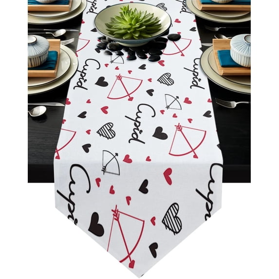 Valentine's Day Theme Kiss Love Graffiti Black Table Runners For Wedding Holiday Party Decoration Tablecloth Modern Table Runner