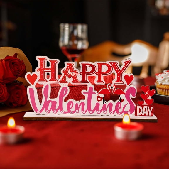 Valentine's Day Theme Wooden Table Decor for Dining Room, Romantic Heart Themed Centerpiece for Anniversary, Rustic Farmhouse Wedding Decor, Scenic Layout for Shelf Mantel