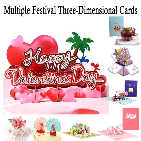 Valentine's Day Three-Dimensional Greeting Card, 3D Paper Flower Bouquet Pop Up Card with Love Blossoms Tree Paper Sculpture, Romantic Blessing Message Card for Wife Husband Couple, HAODEJW