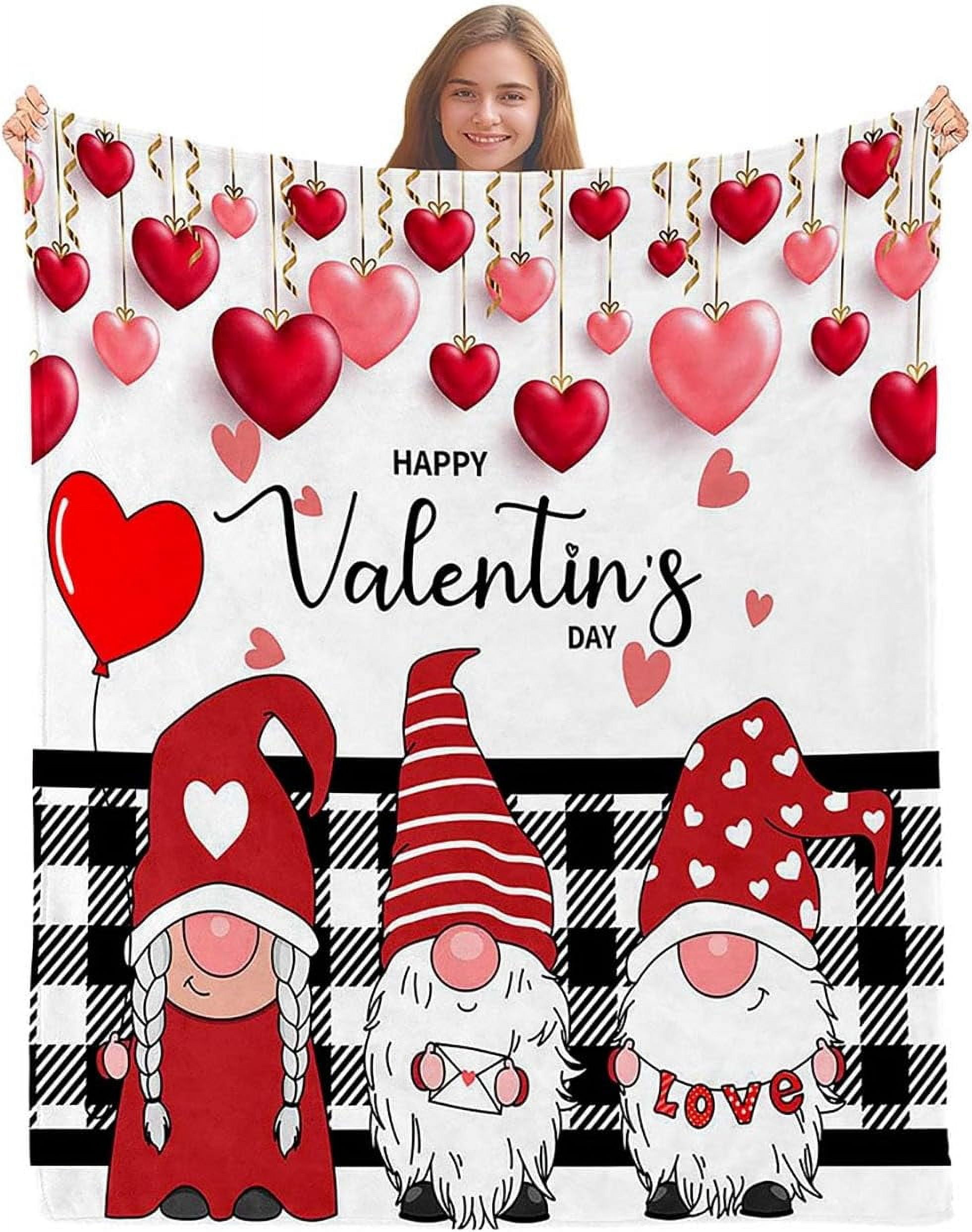 Valentine’s Day Gnome Love Throw Blanket – 50x60 Inch Pink Fleece Blanket For Couch, Bed, Or Gift