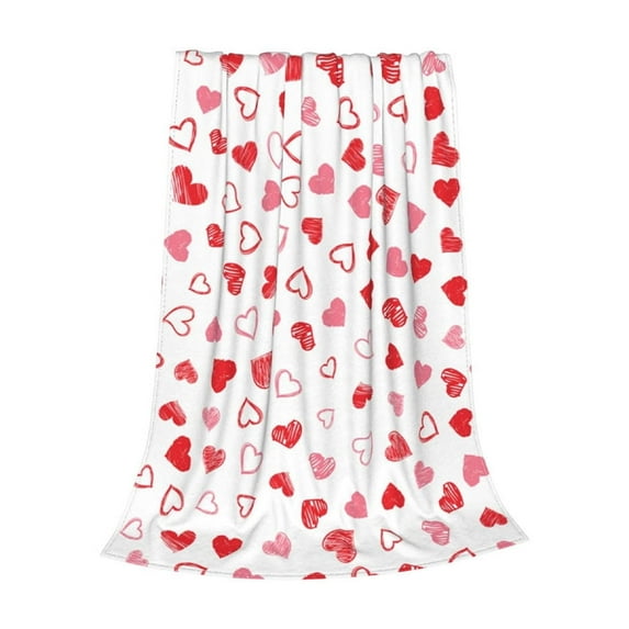 Valentine's Day Throw Blanket Red Pink Heart Plaid Fuzzy Blanket Romantic Love Heart Decorative Soft Cozy Flannel Blanket for Mom Couple Home Bed Sofa Couch Chair, 40 x 50 Inch