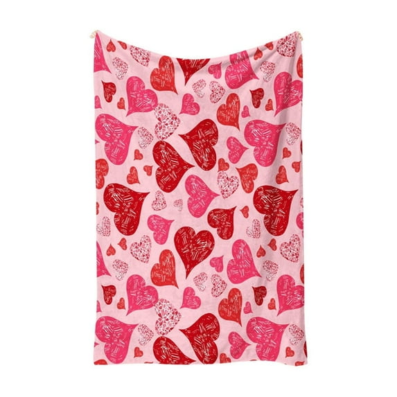 Valentine's Day Throw Blanket Red Pink Heart Plaid Fuzzy Blanket Romantic Love Heart Decorative Soft Cozy Flannel Blanket for Mom Couple Home Bed Sofa Couch Chair, 40 x 50 Inch