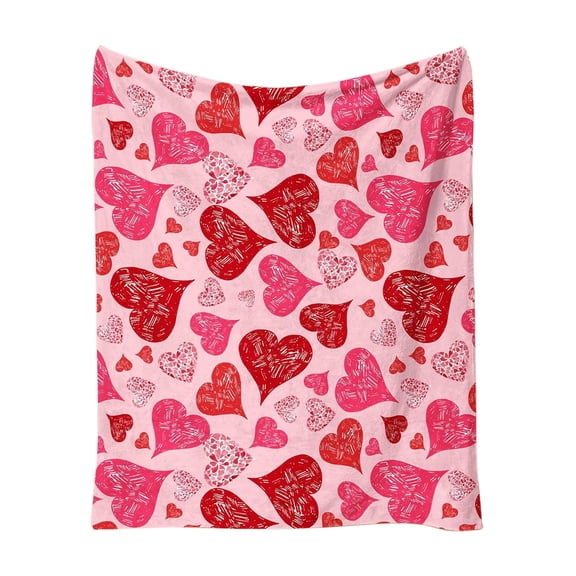 Valentine's Day Throw Blanket Red Pink Heart Plaid Fuzzy Blanket Romantic Love Heart Decorative Soft Cozy Flannel Blanket for Mom Couple Home Bed Sofa Couch Chair, 39.3 x 51.2 Inch