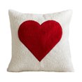 thumbnail image 1 of Valentine's Day Throw Pillow Cover - 18X18 Inch Teddy Fleece With Red Heart Embroidery Design - For Living Room Bedroom Sofa Couch Decoration, 1 of 6