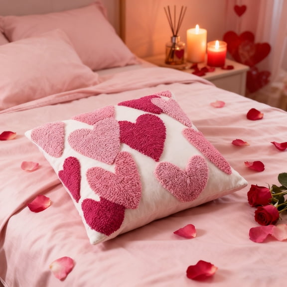 Valentine's Day Throw Pillow Covers 18 x 18 Inch Embroidery Cushion Covers Love Heart Pillow Cases for Sofa Bed Home Indoor Outdoor Decor Valentine Gift Couple Presents