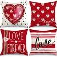 thumbnail image 1 of Valentine''s Day Throw Pillow Covers 18 x 18 Inch Set of 4, Red Polka Dots Hearts Striped Love Forever Decorative Pillowcases for Home Sofa Couch Cushion Decoration (Red) G410-18, 1 of 4