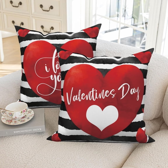 Valentine's Day Throw Pillow Covers 18x18 Set of 2,Red Love Heart Valentine Decorative Pillow Cases for Bedroom Sofa Couch