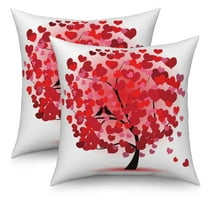 Valentine's Day Throw Pillow Covers 18x18 Set of 2,Red Love Hearts Tree Decorative Pillow Cases for Bedroom Sofa Couch