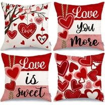 Valentine's Day Throw Pillow Covers 20x20 Inch Set of 4, Valentines Red Hearts Love You More Decorative Farmhouse Holiday Cushion Case for Home Decoration G443-20