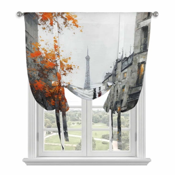 Valentine's Day Tie Up Curtains 45 Inches Long, Kitchen Window Curtains Over Sink, Couples Street Romantic Maple Leave Rainy Small Window Curtains Shade Balloon Curtains Valances for Bedroom 34"x45"