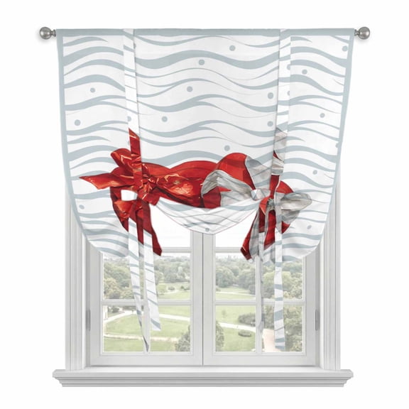 Valentine's Day Tie Up Curtains 45 Inches Long, Kitchen Window Curtains Over Sink, Red Love Gift Box Abstract Dots Stripes Small Window Curtains Shade Balloon Curtains Valances for Bedroom 34"x45"
